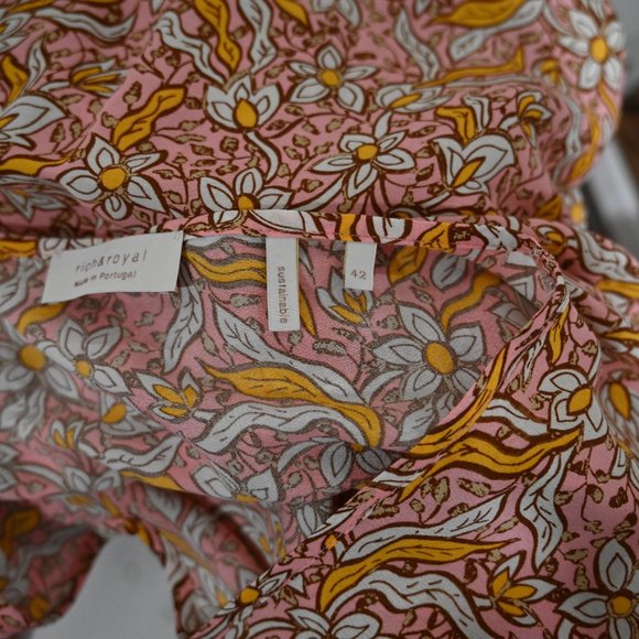 Rich & Royal Yellow and Pink Print Midi Summer Dress | Size 42 - Picture 10 of 11